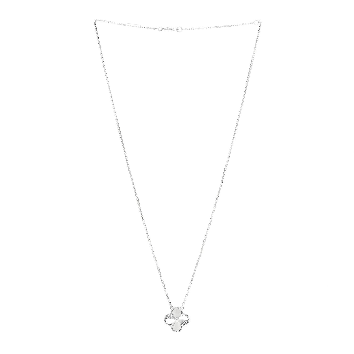 Van Cleef & Arpels 18K White Gold Guilloche Vintage Alhambra Pendant Necklace 3 of 6