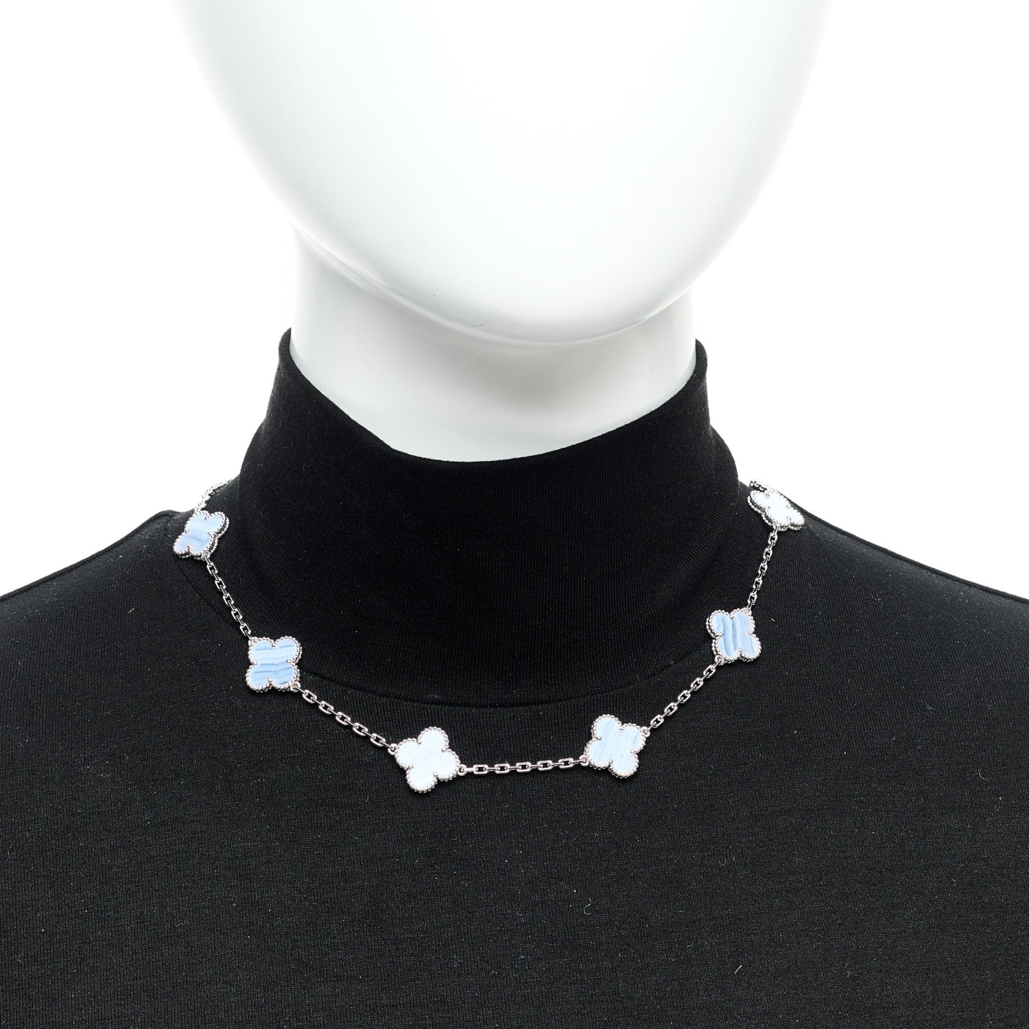 Van Cleef & Arpels 18K White Gold Chalcedony 10 Motifs Vintage Alhambra Necklace 2 of 6
