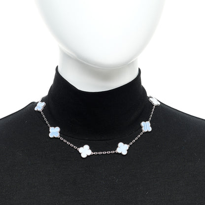 Van Cleef & Arpels 18K White Gold Chalcedony 10 Motifs Vintage Alhambra Necklace 2 of 6