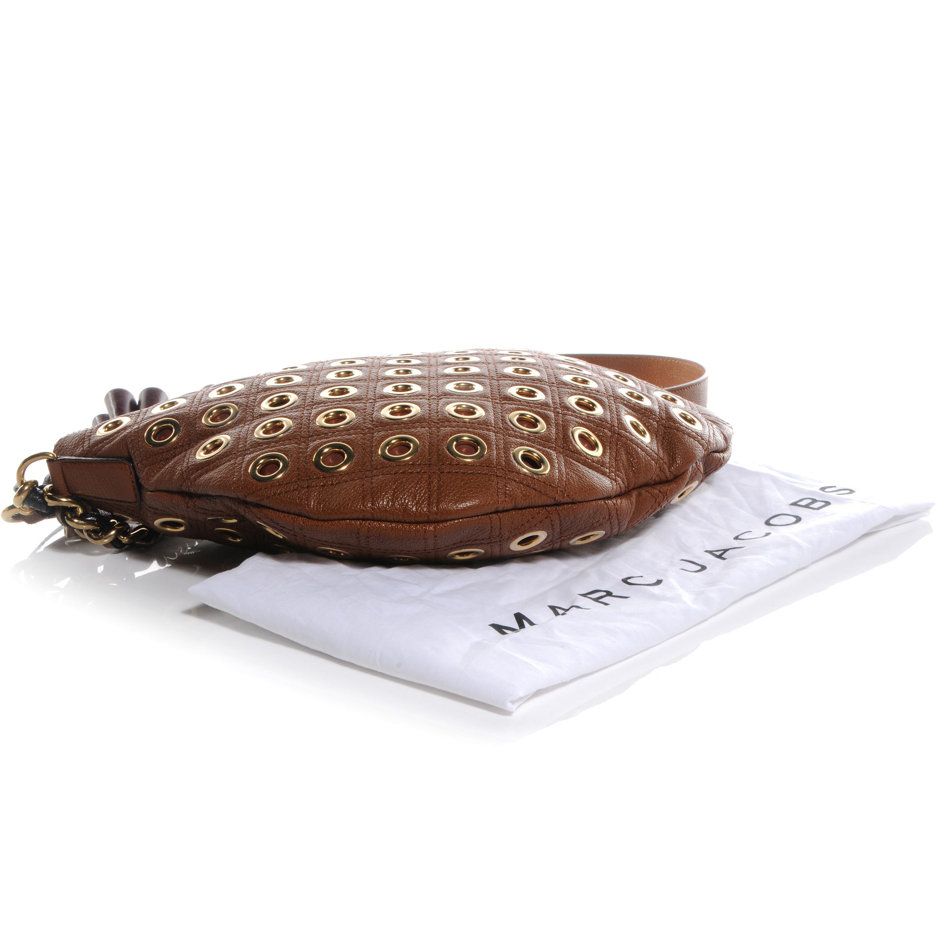 Marc Jacobs Goatskin Leather Medium Quilted Grommet Nomad Hobo Brown 4 of 11