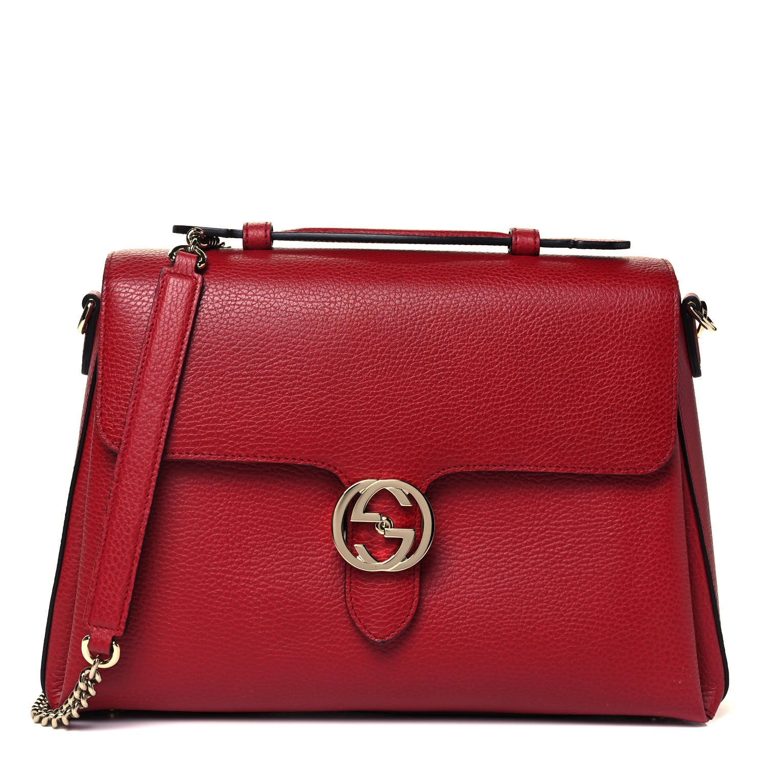 Gucci Dollar Calfskin Medium Interlocking G Top Handle Shoulder Bag Red 1 of 9