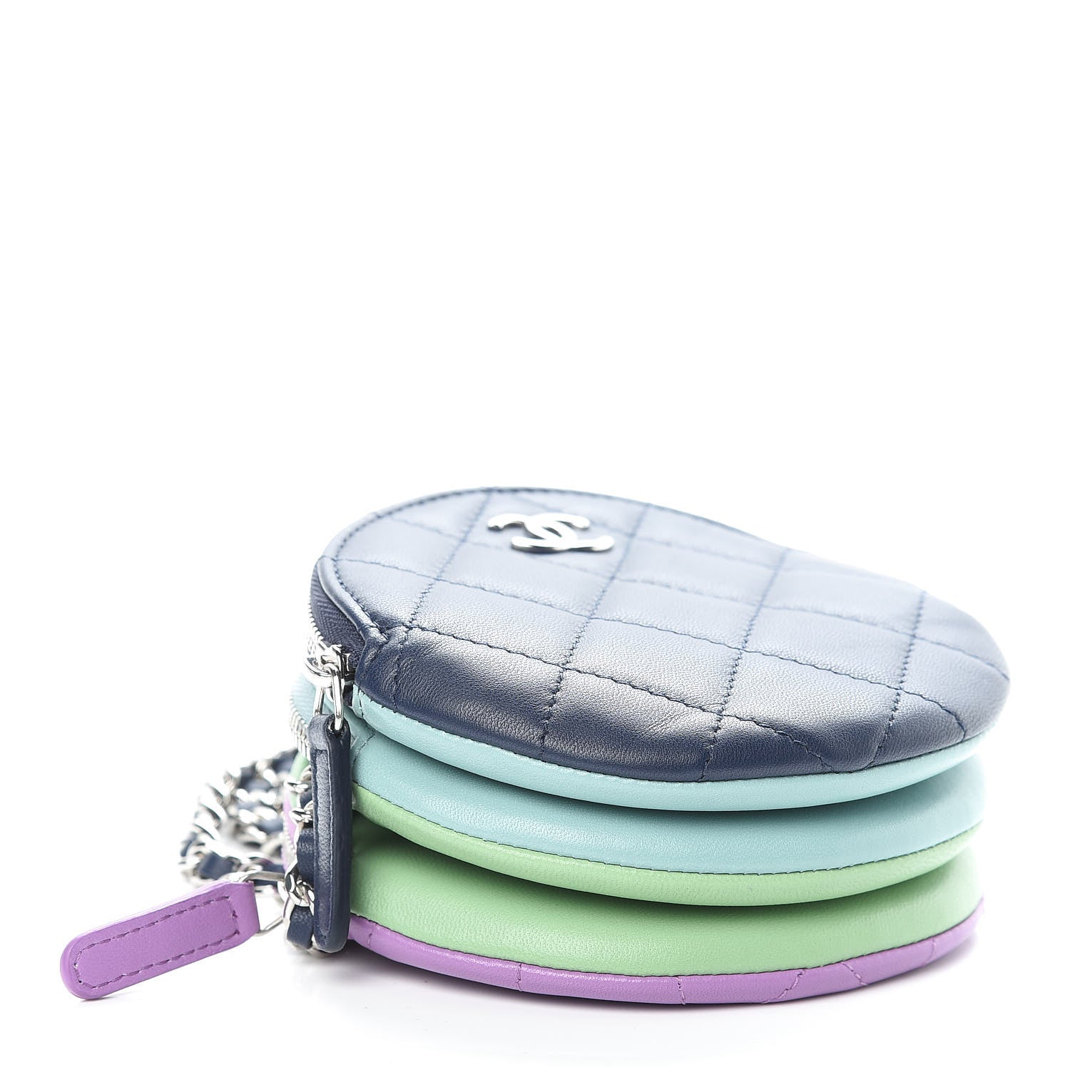 Chanel Lambskin Quilted Round Clutch With Chain Navy Blue Green Purple 4 of 11