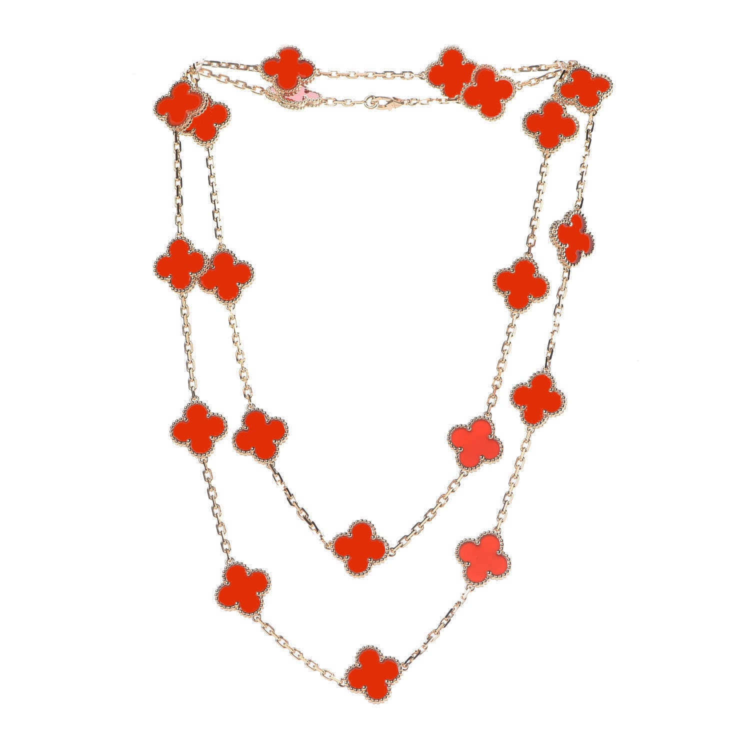 Van Cleef & Arpels 18K Yellow Gold Carnelian 20 Motifs Vintage Alhambra Necklace 3 of 6