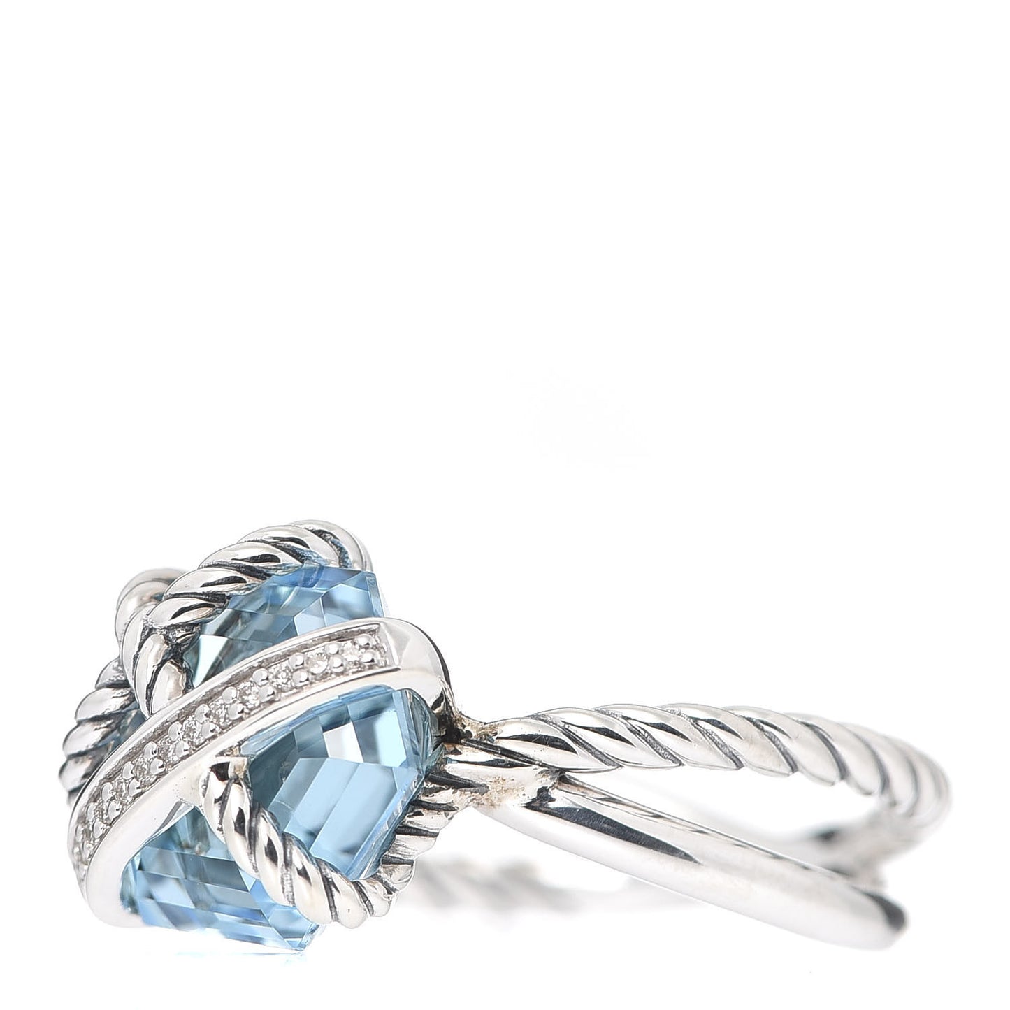 Sterling Silver Diamond Blue Topaz 10mm Cable Wrap Ring 52 6