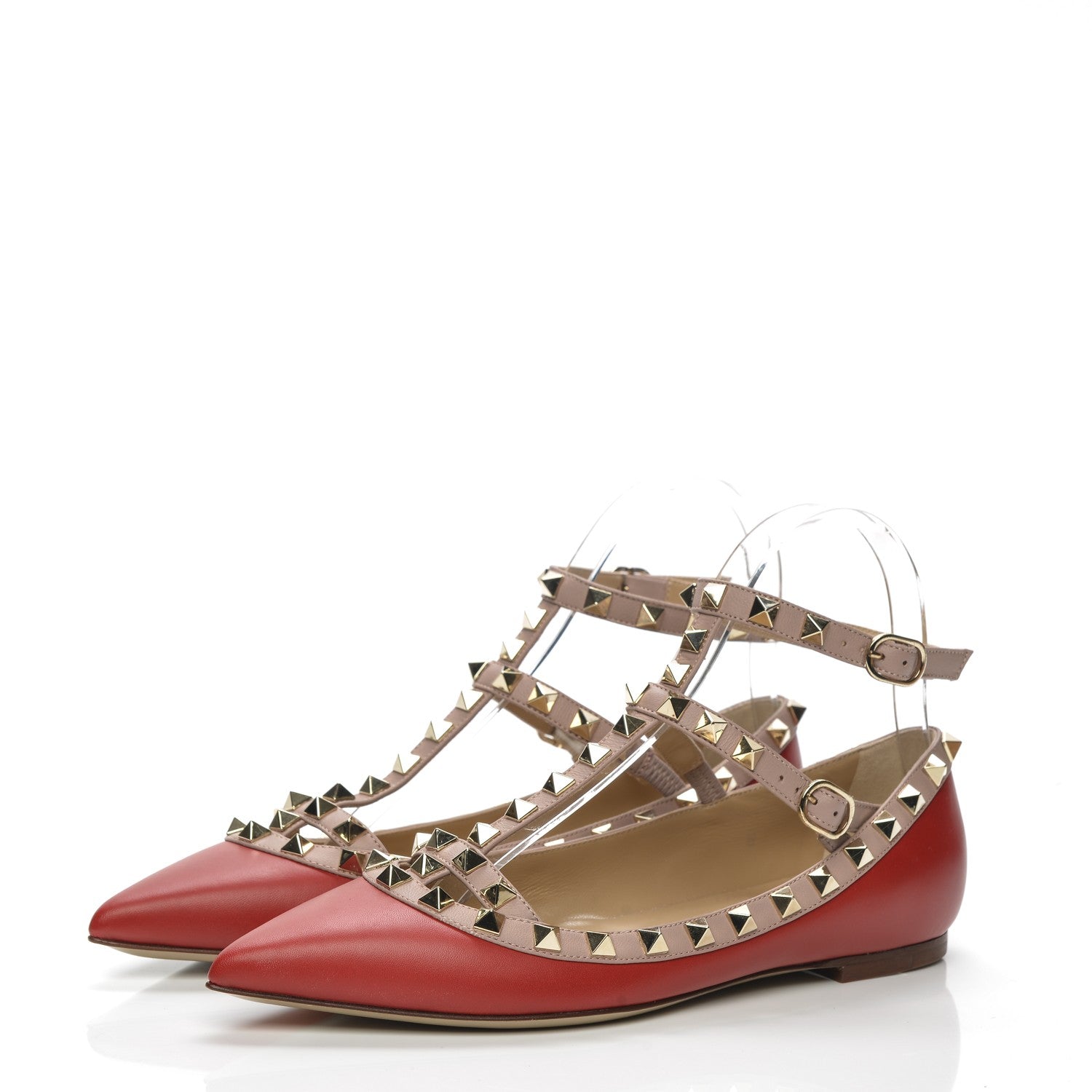 Valentino Garavani Calfskin Nappa Rockstud Cage Ballerina Flats 35.5 Rosso Valentino Poudre 3 of 8