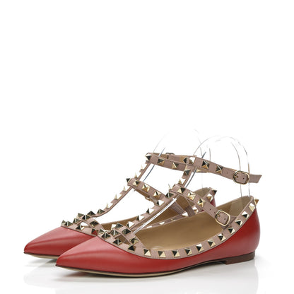 Valentino Garavani Calfskin Nappa Rockstud Cage Ballerina Flats 35.5 Rosso Valentino Poudre 3 of 8