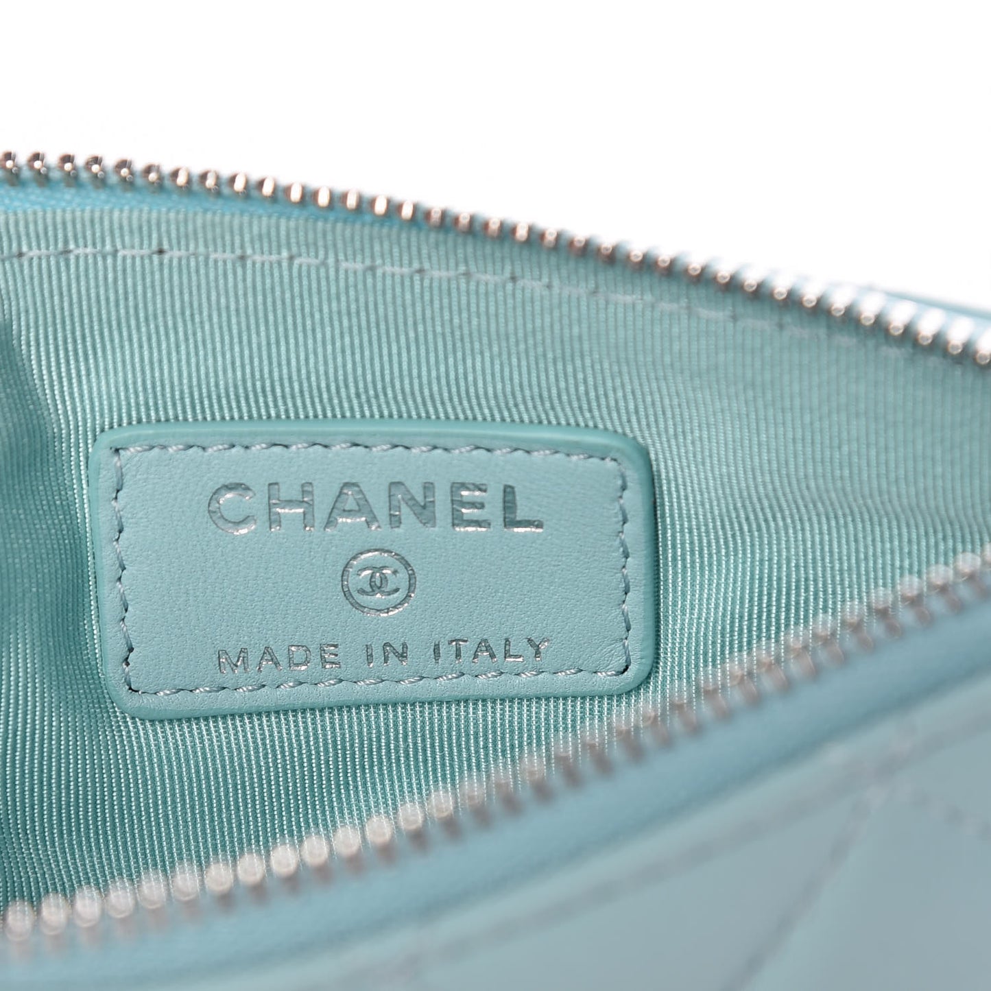Lambskin Quilted Small Cosmetic Case Light Blue
