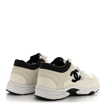 Chanel Mesh Suede Grained Calfskin Womens CC Sneakers 36.5 White Black 5 of 9
