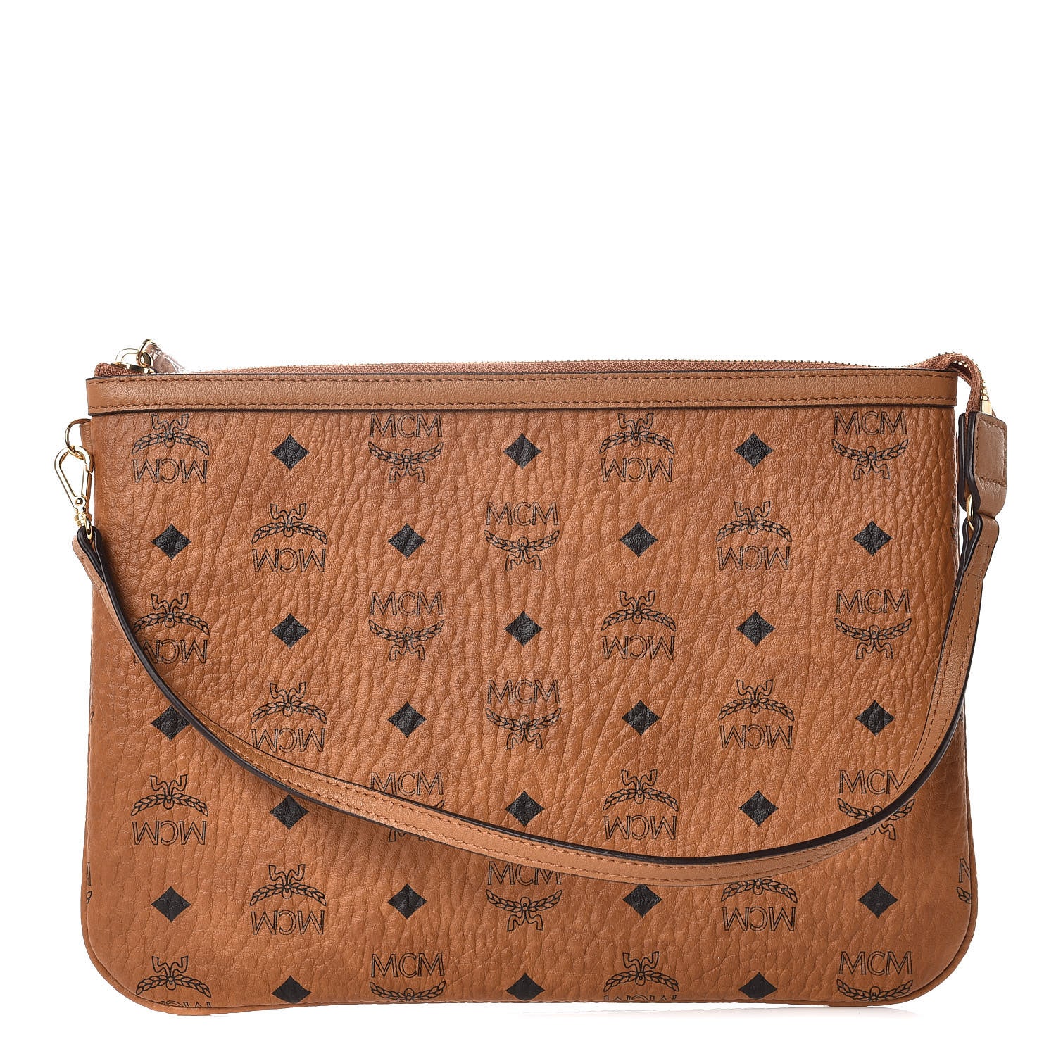 MCM Visetos Liz Shopper Tote Pouch Cognac 1 of 8