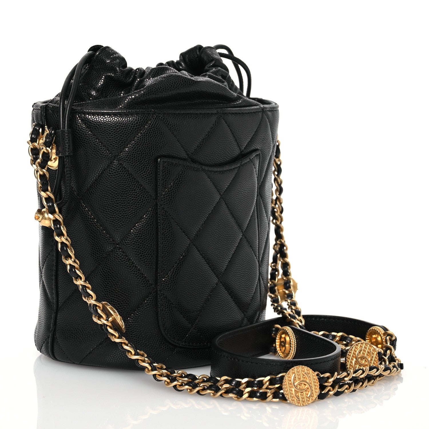 Chanel Caviar Quilted Twist Your Buttons Bucket Bag Black 3 of 10