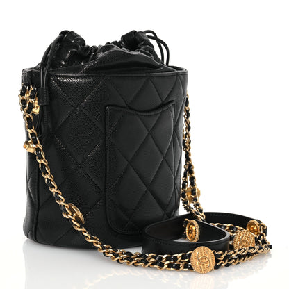 Chanel Caviar Quilted Twist Your Buttons Bucket Bag Black 3 of 10