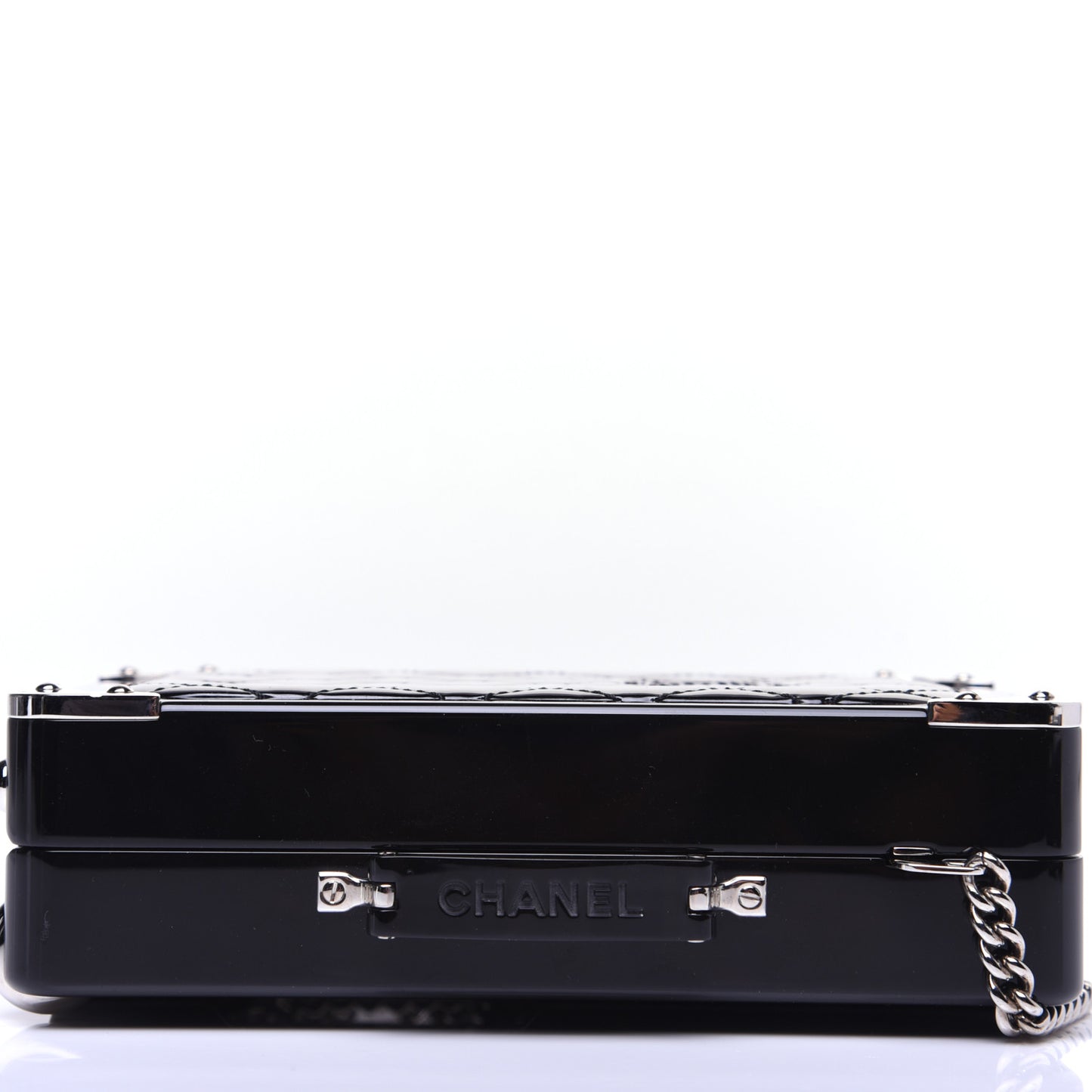 Plexiglass Patent Quilted Minaudiere Clutch Black
