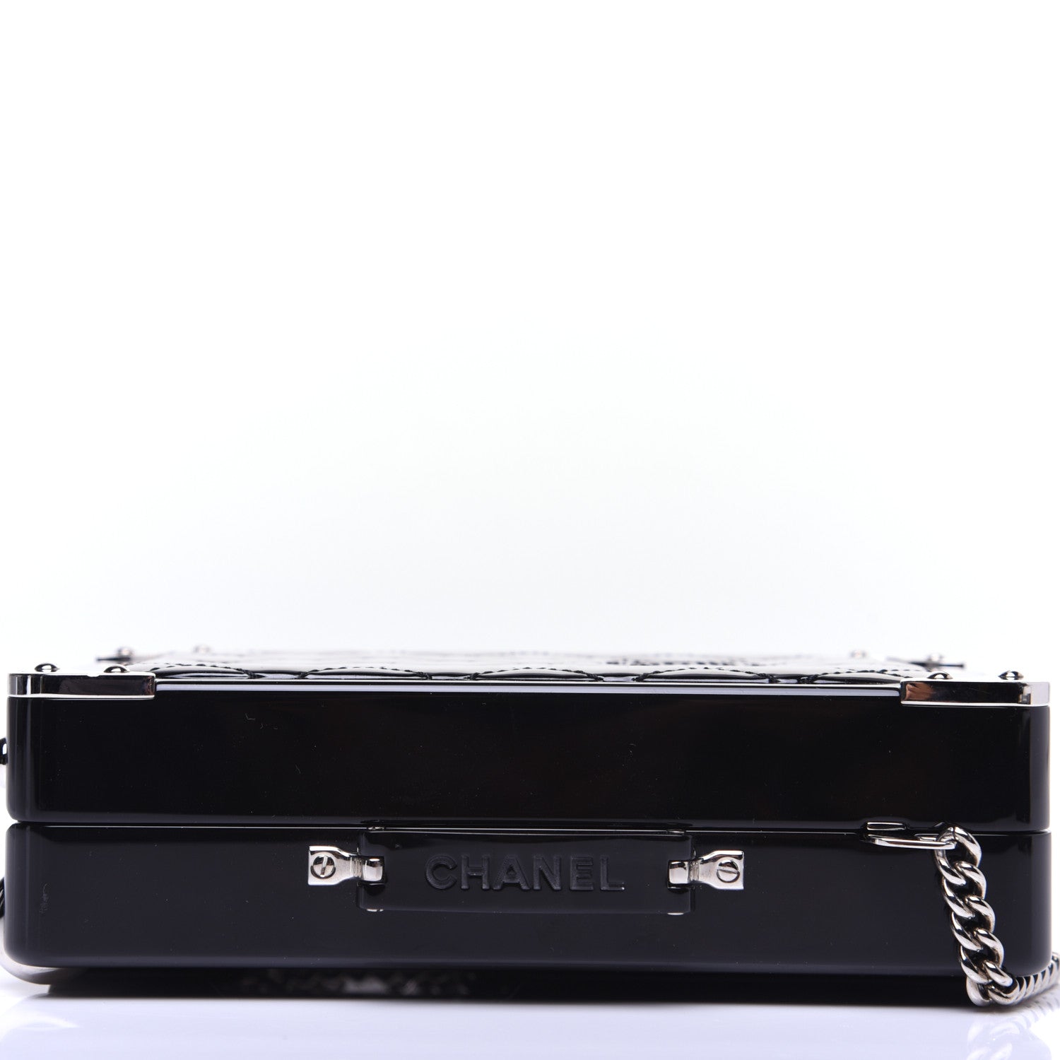 Chanel Plexiglass Patent Quilted Minaudiere Clutch Black 10 of 13