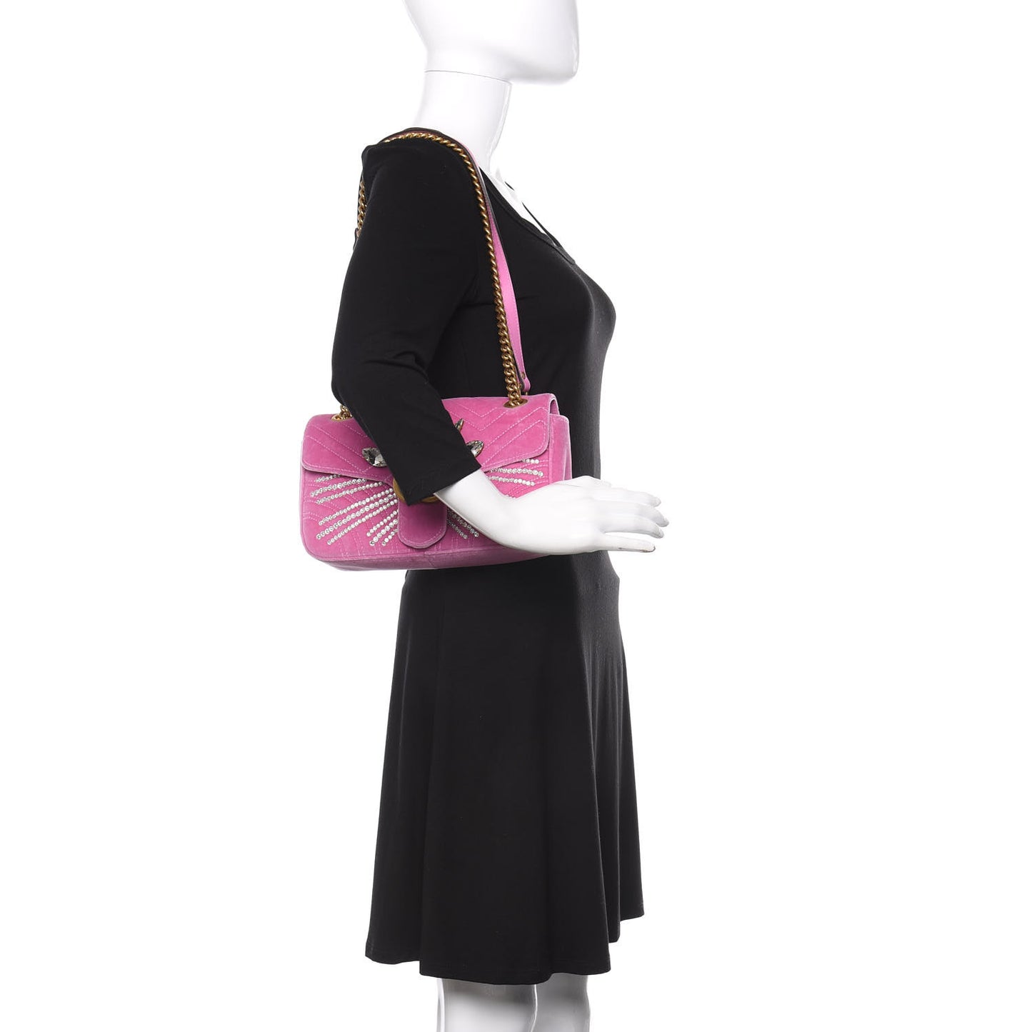 Velvet Matelasse Marquise Crystals Embroidered Small GG Marmont Shoulder Bag Malva