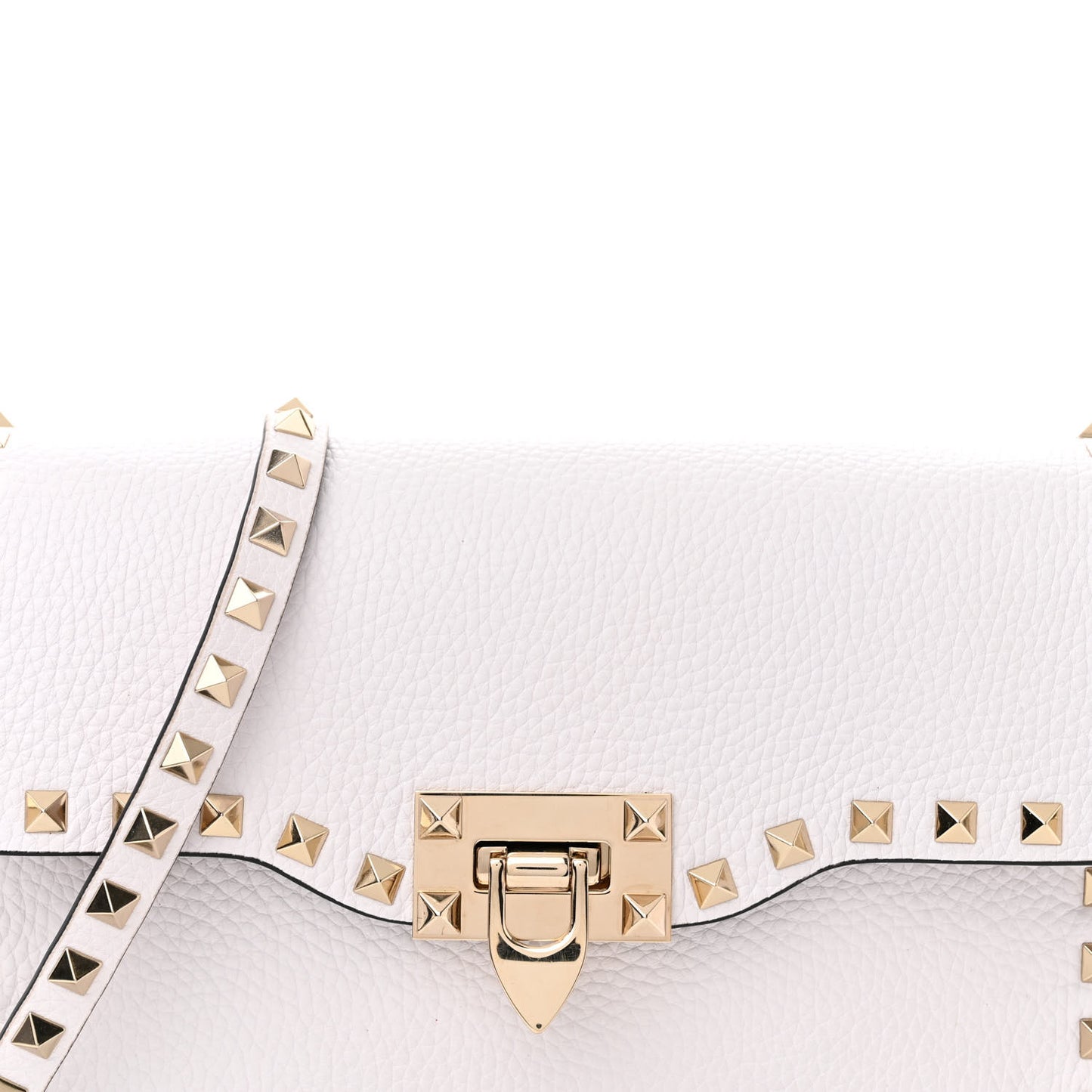 Pebbled Calfskin Medium Rockstud Flip Lock Crossbody Bag White