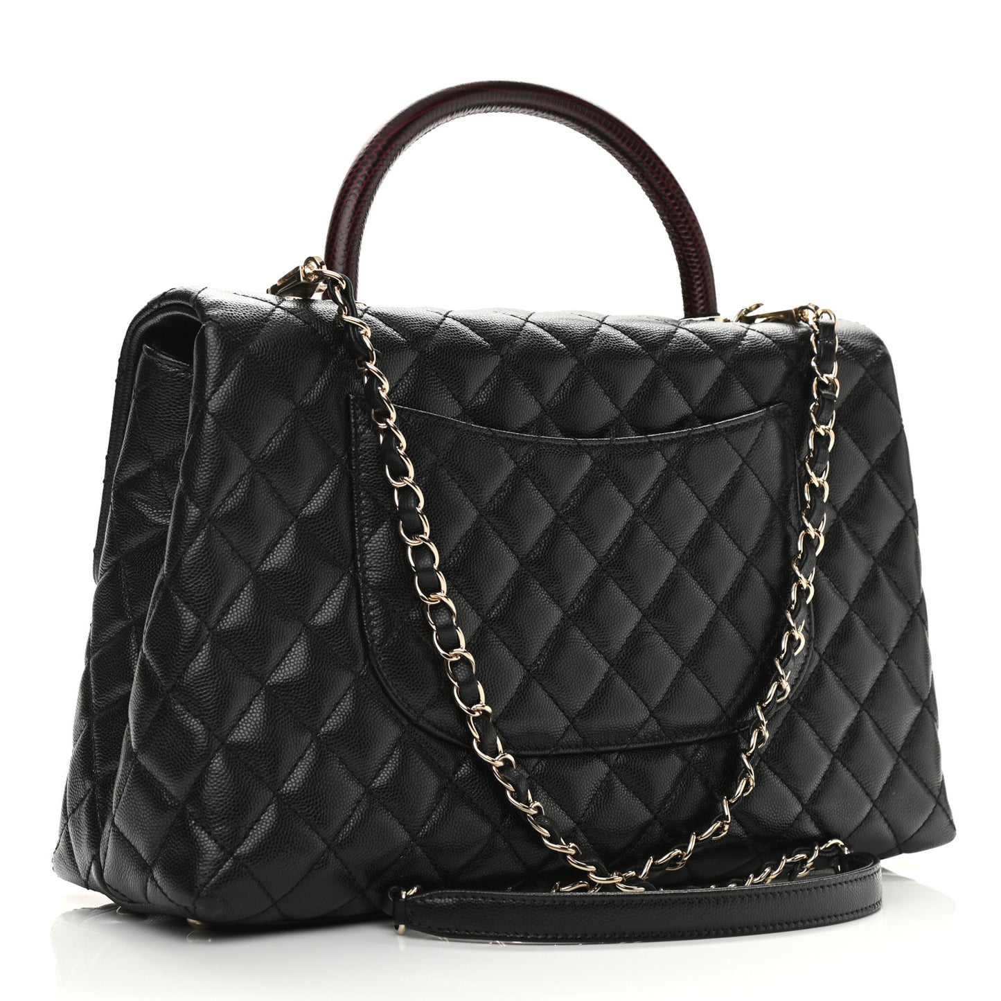 Caviar Lizard Embossed Quilted Medium Coco Handle Flap Black