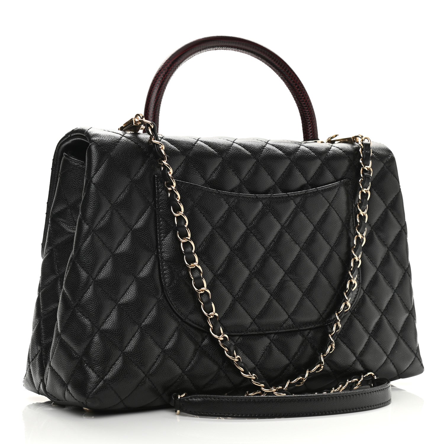 Chanel Caviar Lizard Embossed Quilted Medium Coco Handle Flap Black 3 of 11