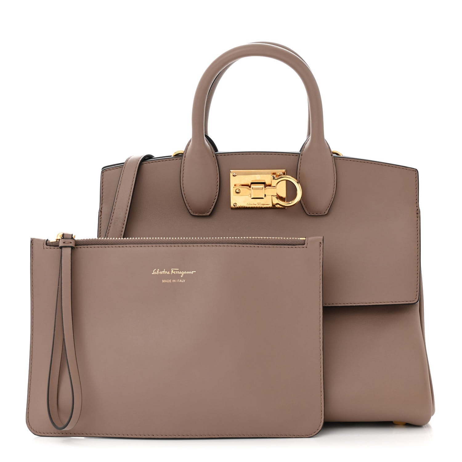 Salvatore Ferragamo Calfskin The Studio Bag Caraway Seed 1569803