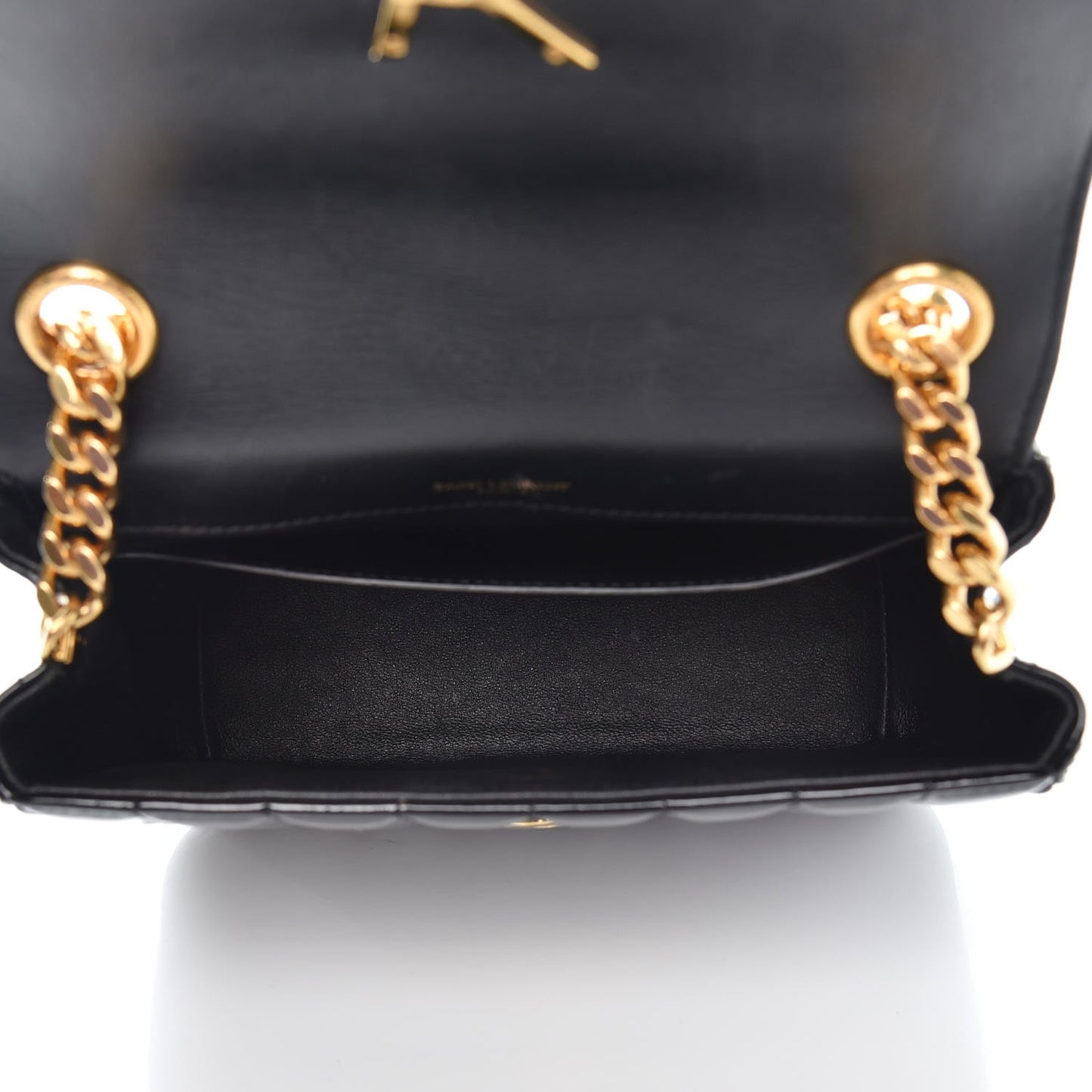 Patent Calfskin Matelasse Monogram Small Vicky Chain Bag Black
