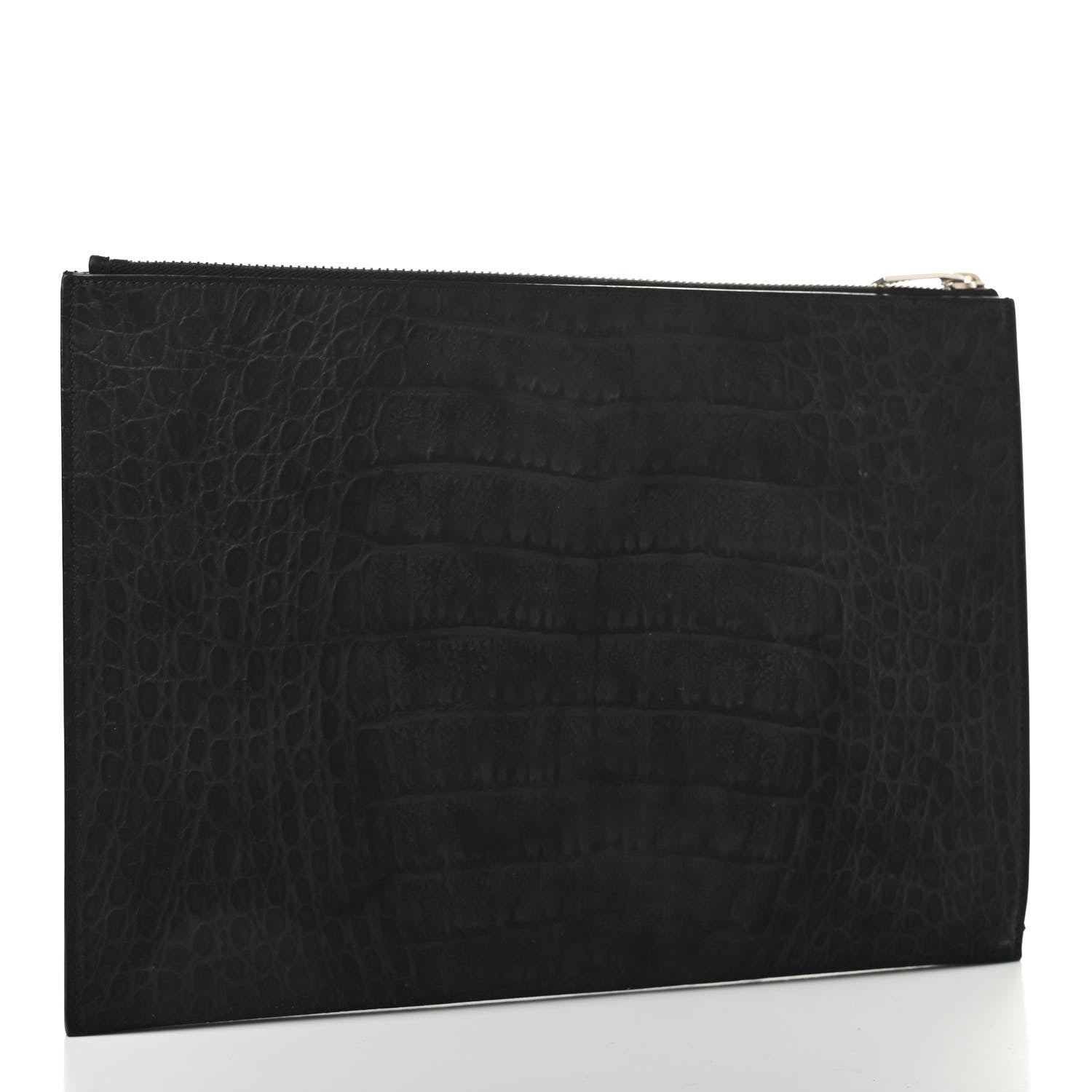 Saint Laurent Calfskin Crocodile Embossed Tablet Pouch Black 3 of 9