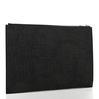 Saint Laurent Calfskin Crocodile Embossed Tablet Pouch Black 3 of 9