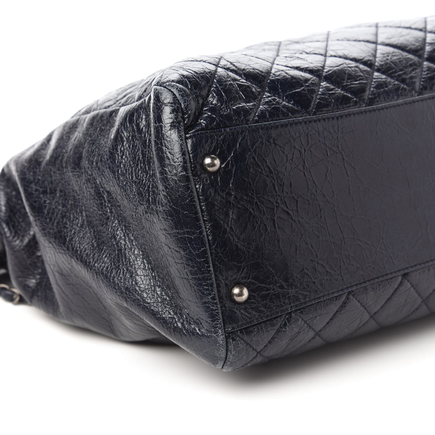 Glazed Calfskin Quilted Large Tote Black