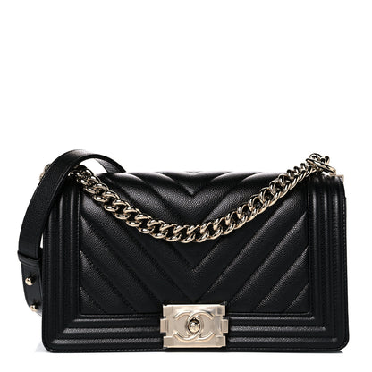 Chanel Caviar Chevron Quilted Medium Boy Flap Black 1 of 10