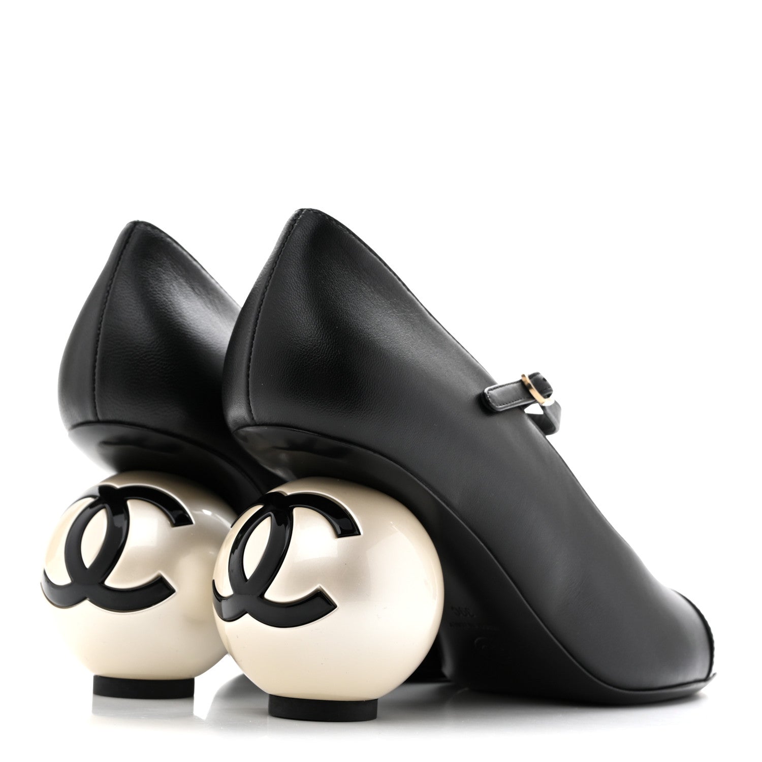 Chanel Lambskin Patent Cap Toe Pearl Ball Mary Janes 39 Black 5 of 10
