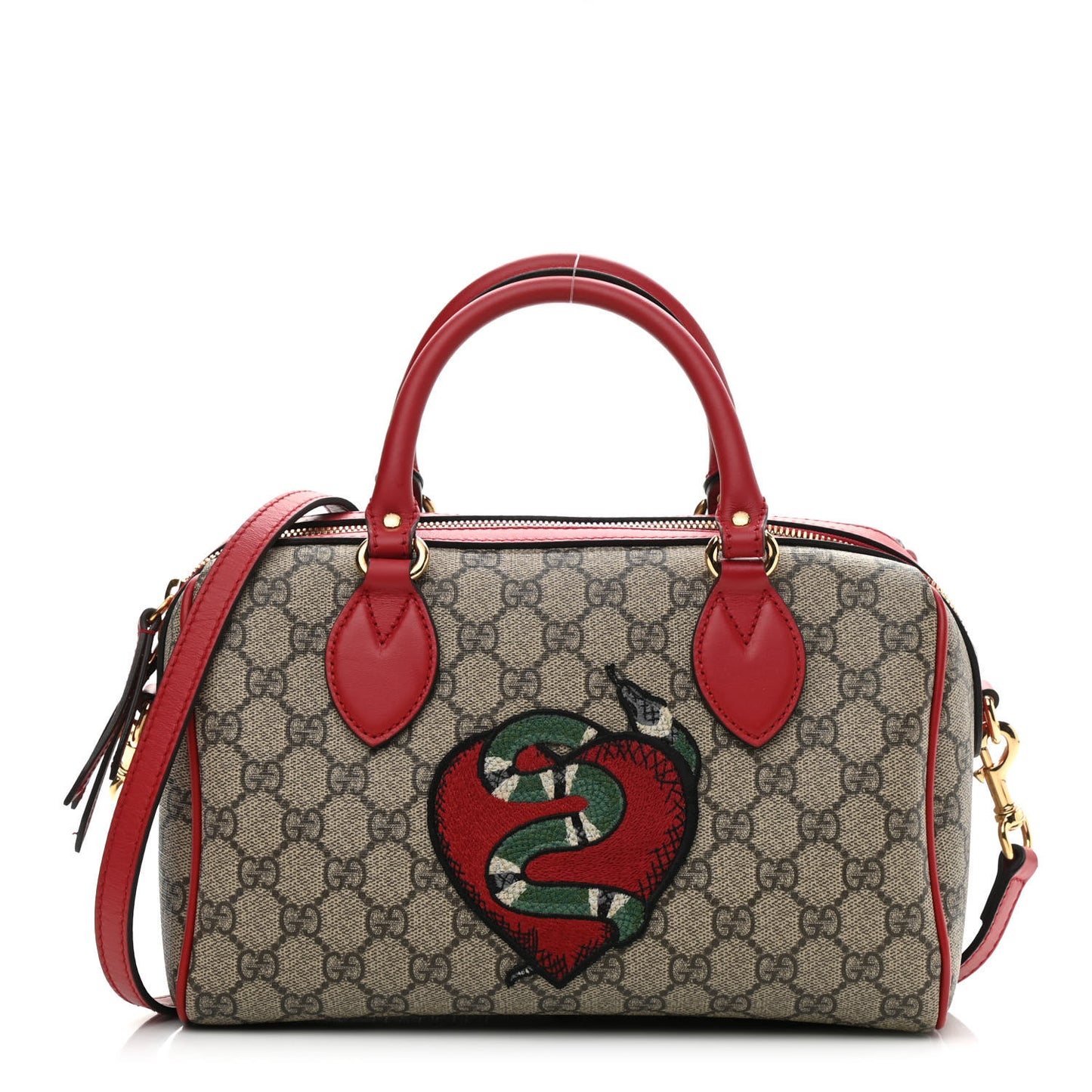 GG Supreme Monogram Kingsnake Heart Embroidered Small Boston Red