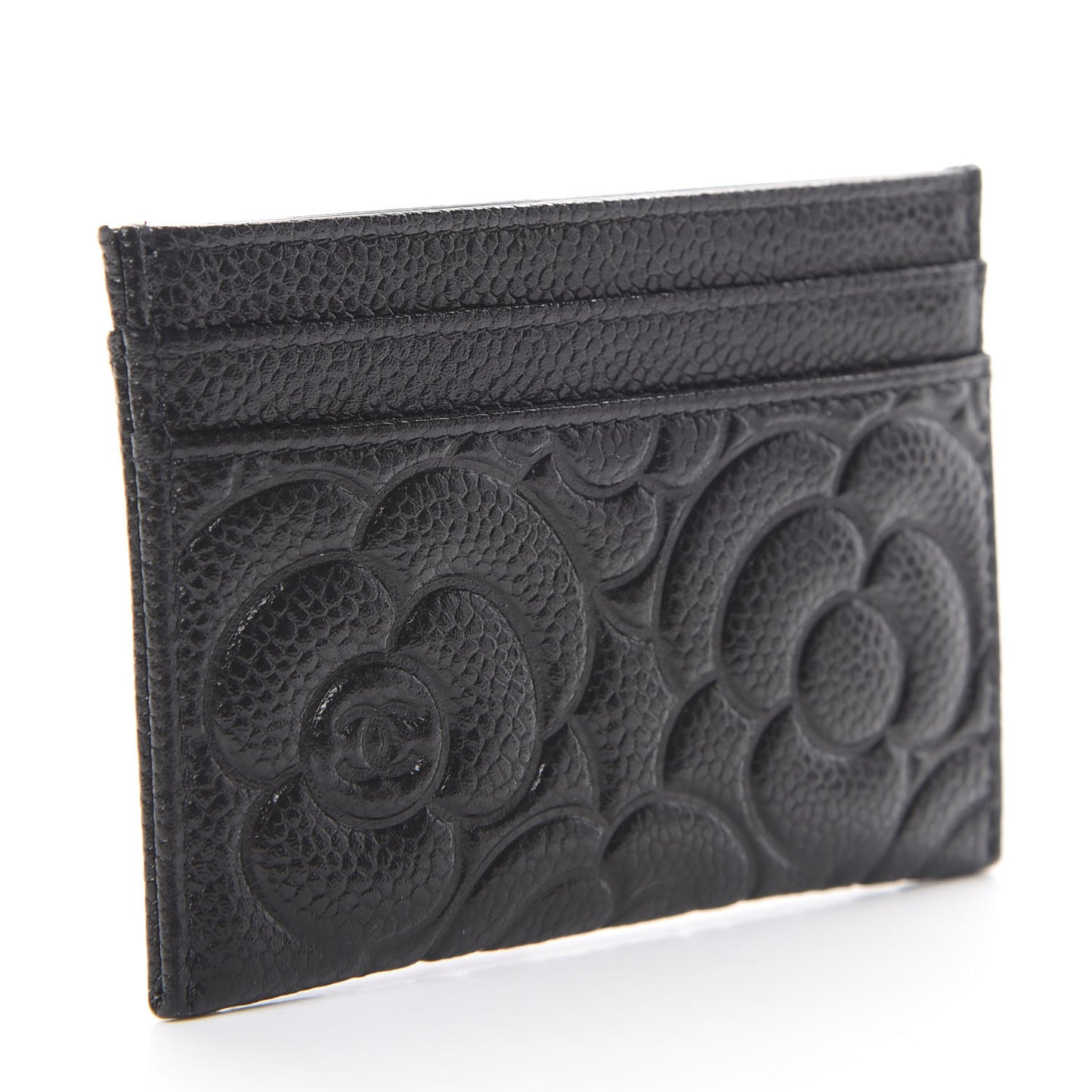 Caviar Camellia Embossed Card Holder Black