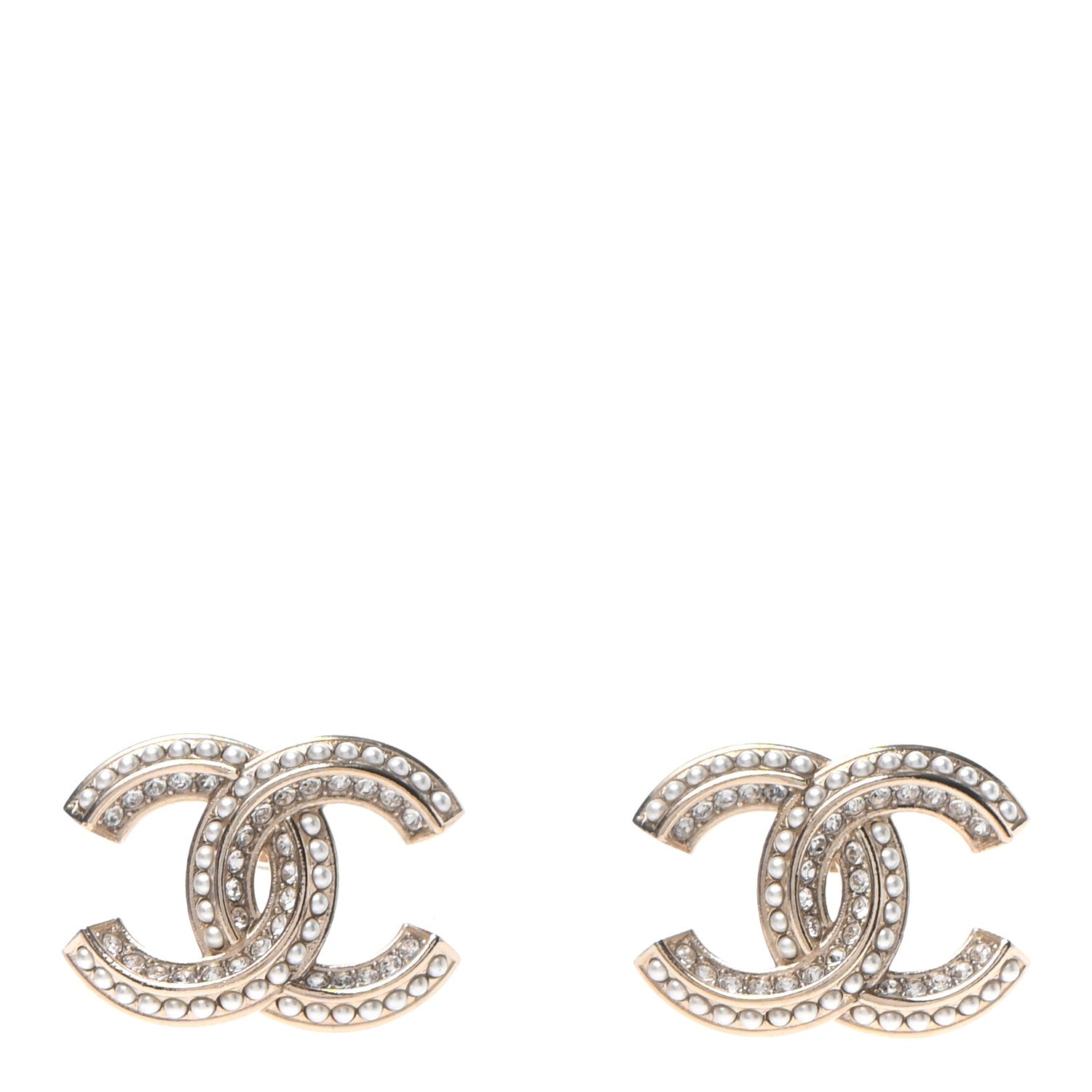 Chanel Crystal Pearl Chain Mania CC Earrings Gold 1 of 4