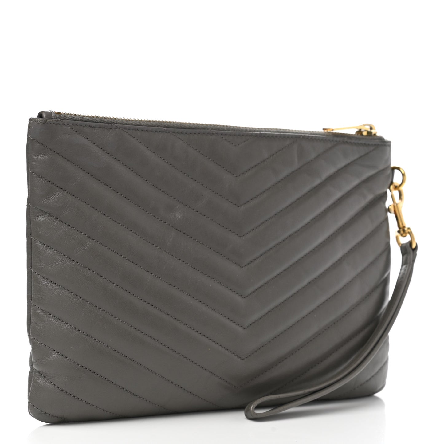 Calfskin Matelasse Chevron Monogram A5 Wristlet Dark Smog
