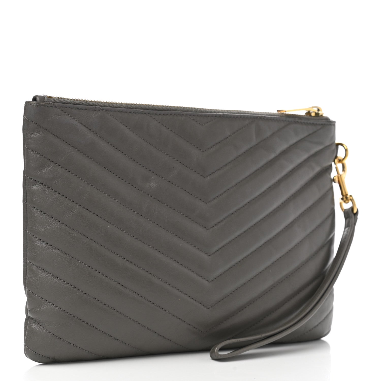 Saint Laurent Calfskin Matelasse Chevron Monogram A5 Wristlet Dark Smog 3 of 10
