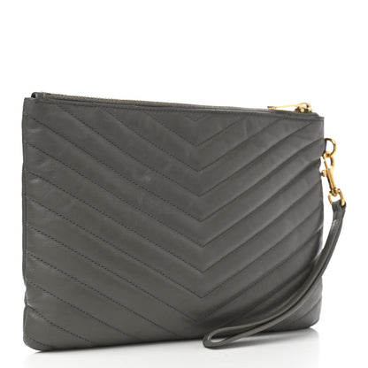 Saint Laurent Calfskin Matelasse Chevron Monogram A5 Wristlet Dark Smog 3 of 10