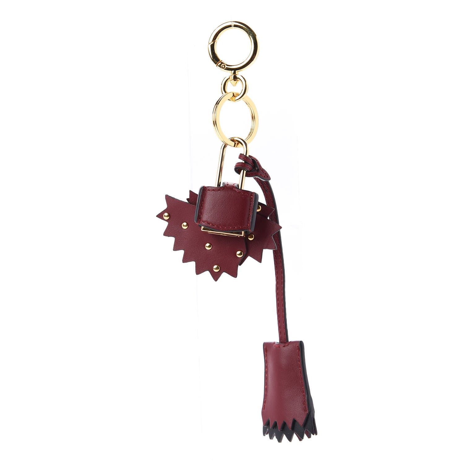 Burberry Calfskin Studded Zig Zag Lock Bag Charm Crimson 3 of 7
