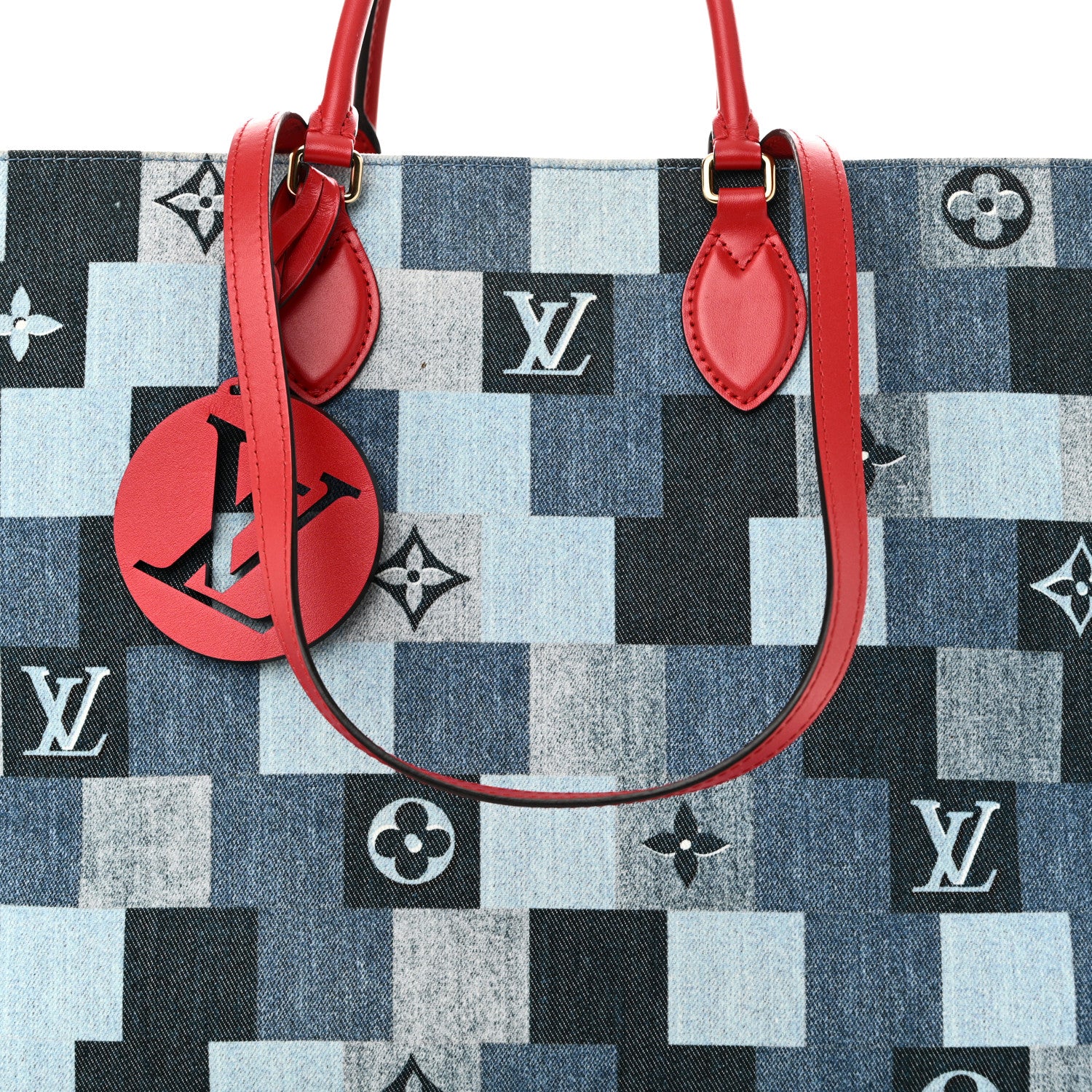 Louis Vuitton Denim Damier Monogram Onthego Blue Rouge 7 of 9
