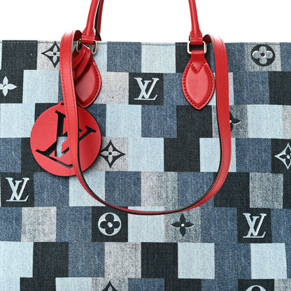 Louis Vuitton Denim Damier Monogram Onthego Blue Rouge 7 of 9