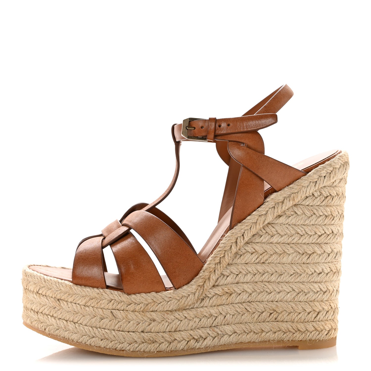 Saint Laurent Calfskin 85 Platform Espadrille Wedge Sandals 39.5 Brown 1 of 10