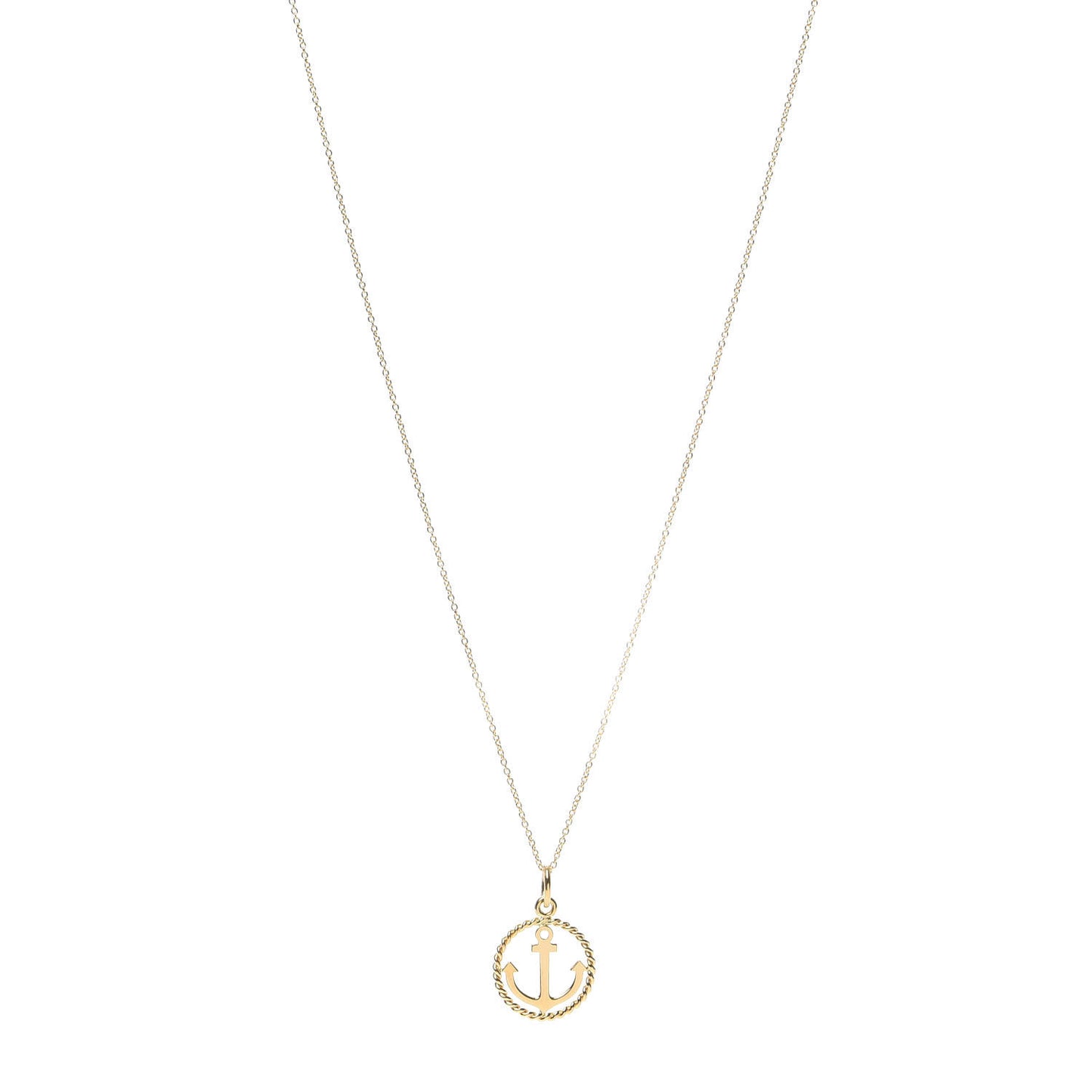 18K Yellow Gold Twist Anchor Charm Pendant Necklace