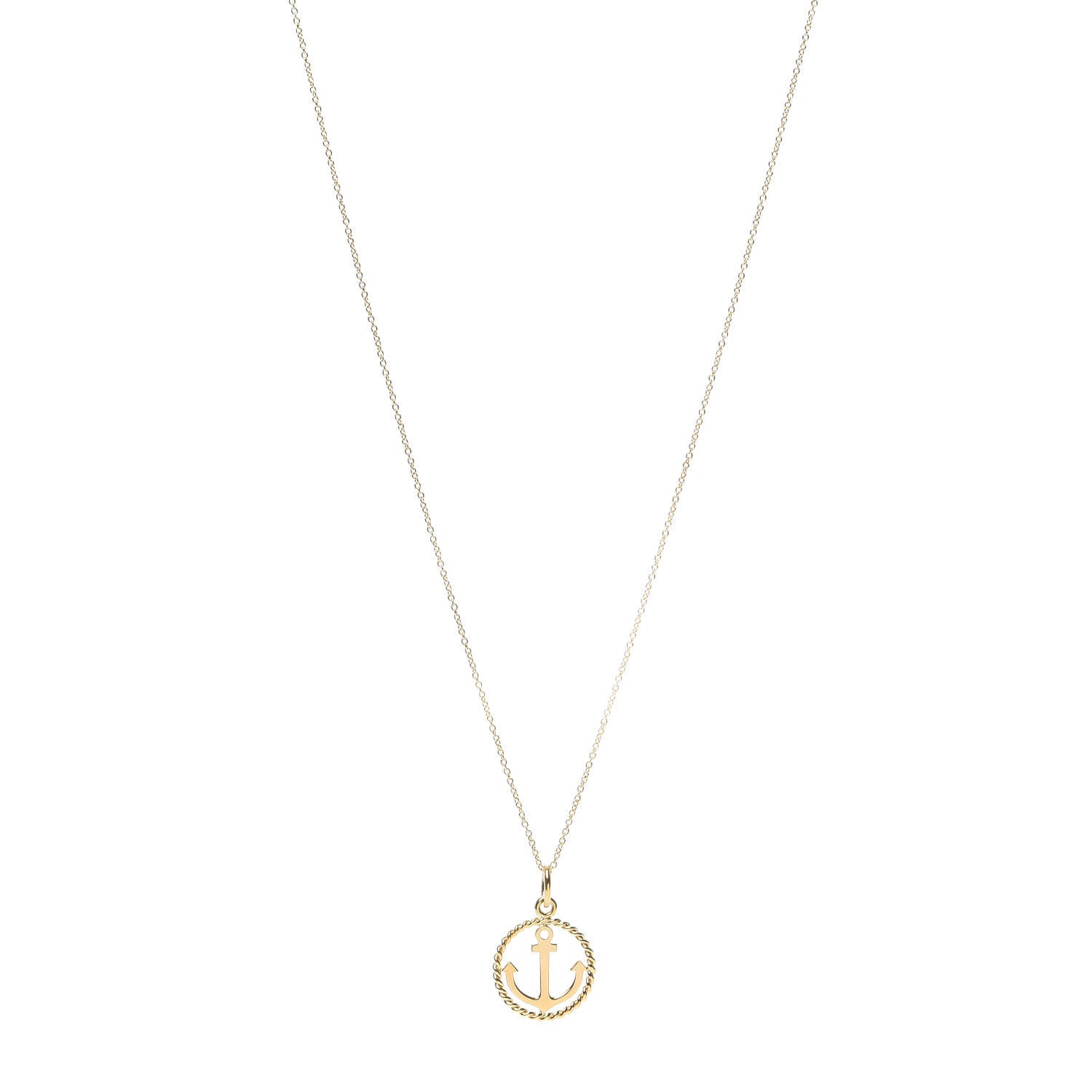 Tiffany 18K Yellow Gold Twist Anchor Charm Pendant Necklace 1 of 6