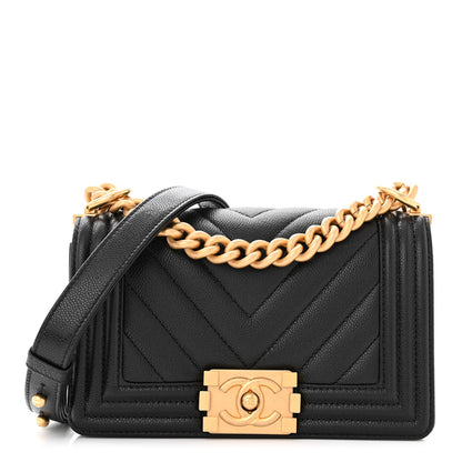 Chanel Caviar Chevron Quilted Small Boy Flap Black 1 of 11