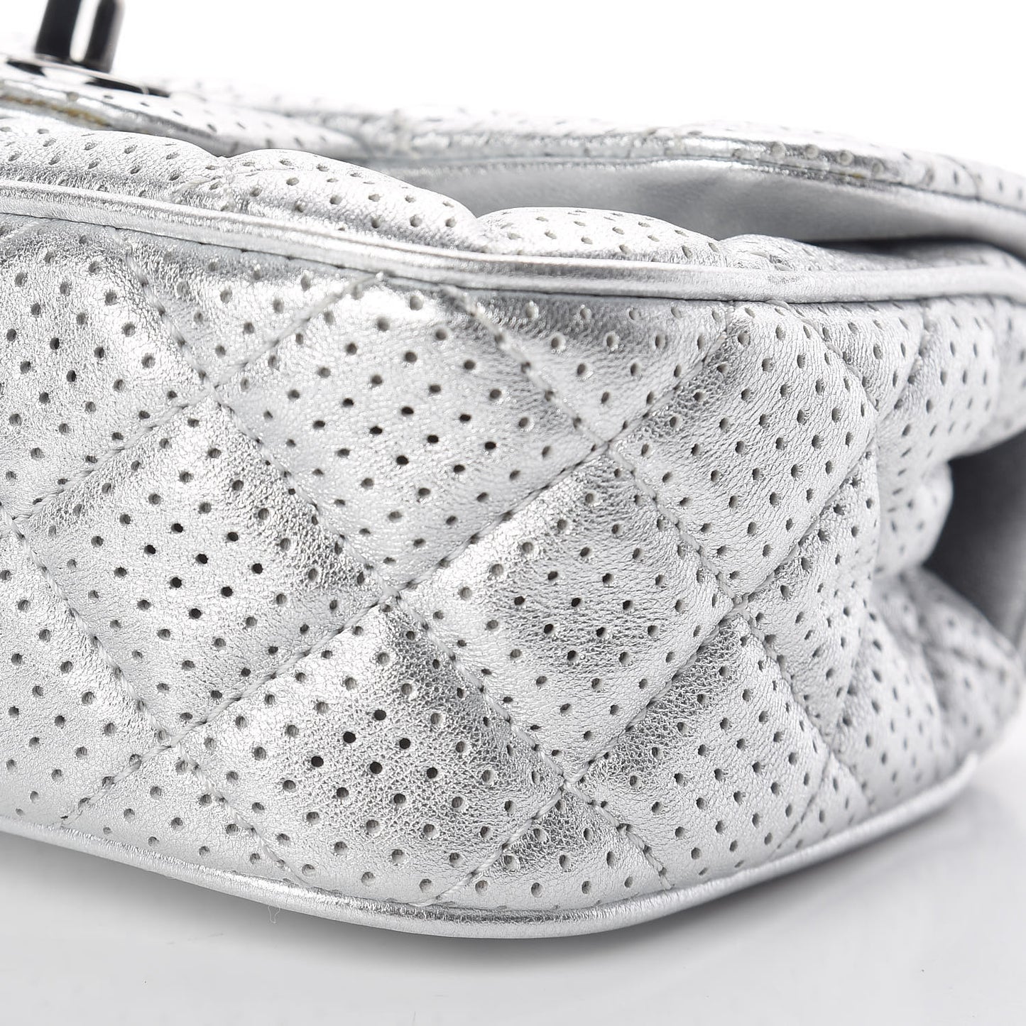 Metallic Lambskin Perforated Mini Rectangular Flap Silver
