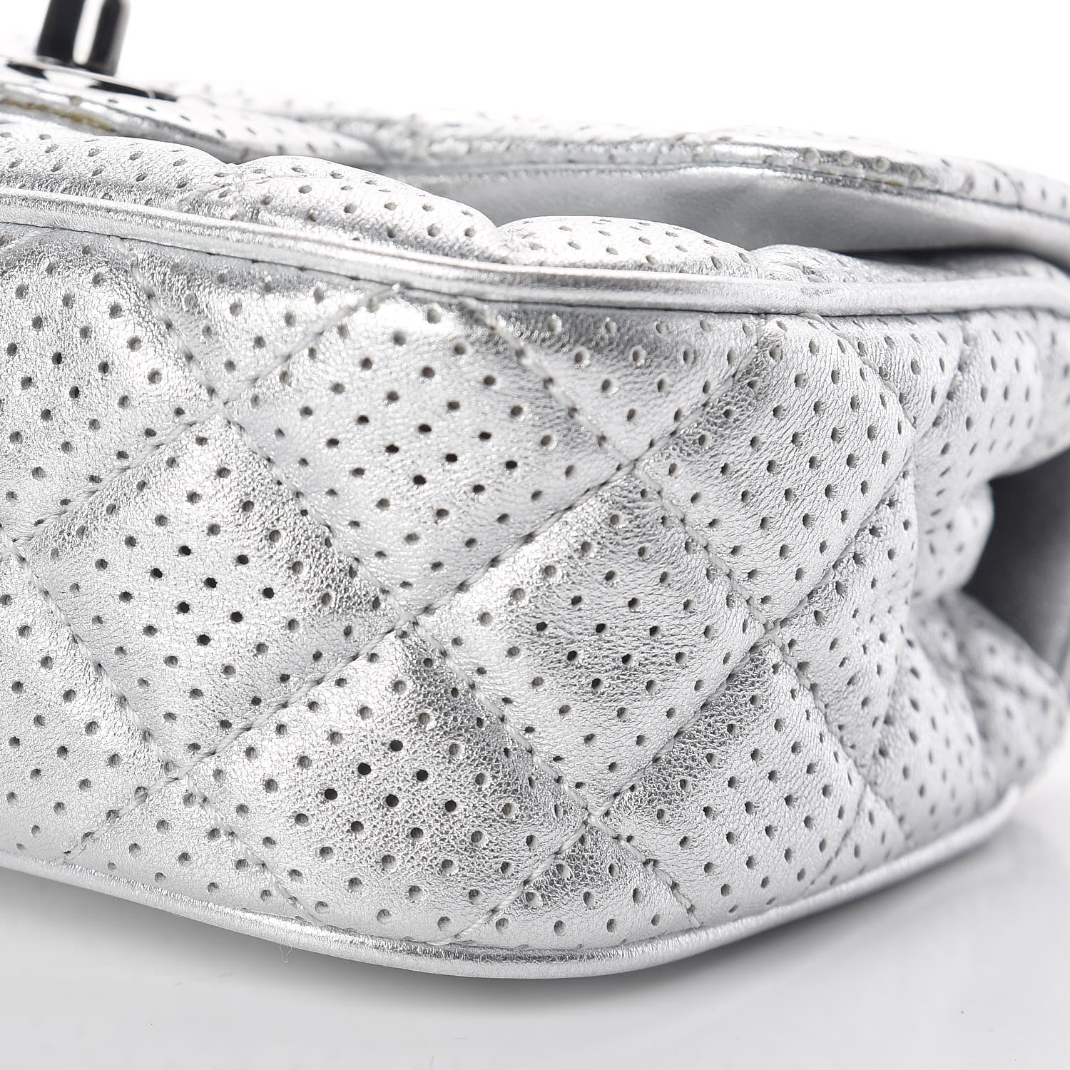 Chanel Metallic Lambskin Perforated Mini Rectangular Flap Silver 10 of 10