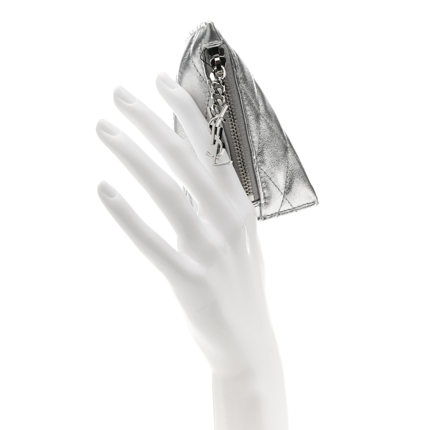 Metallic Calfskin Berlingo Bag Charm Argento