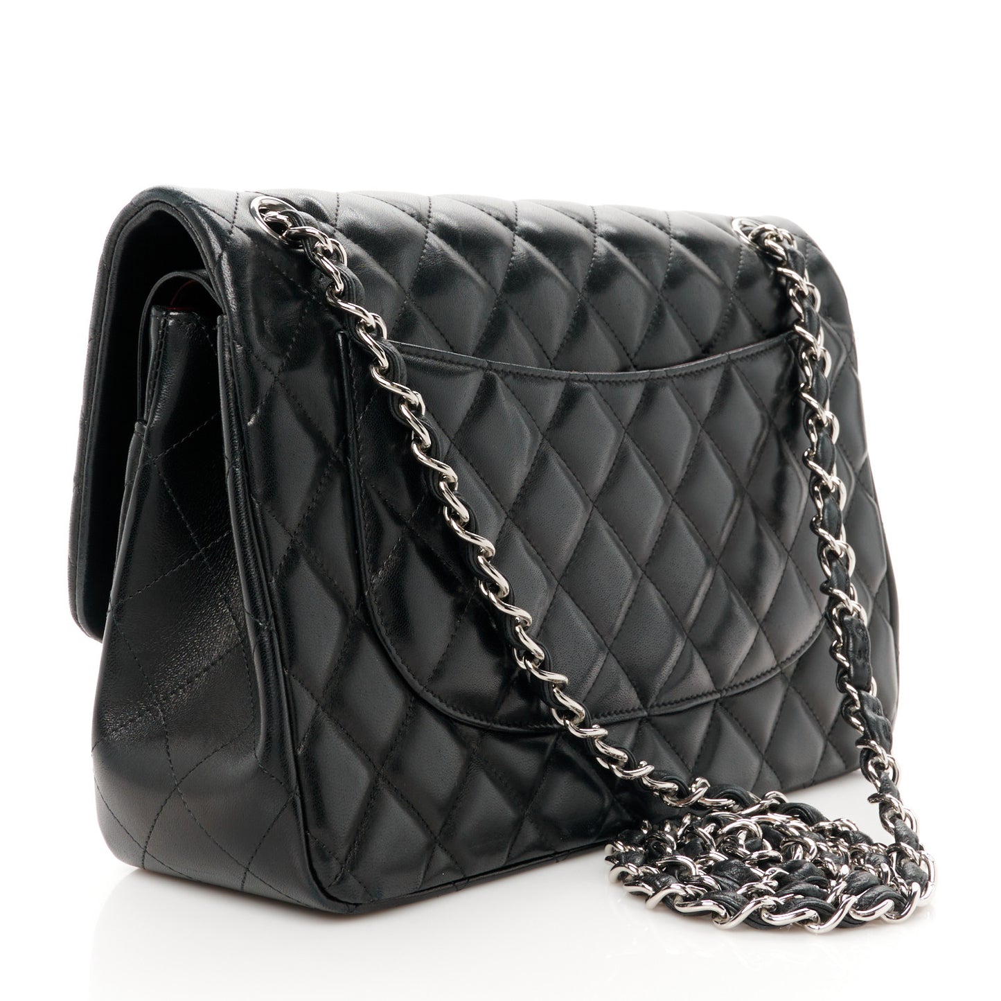 Lambskin Quilted Jumbo Double Flap Black