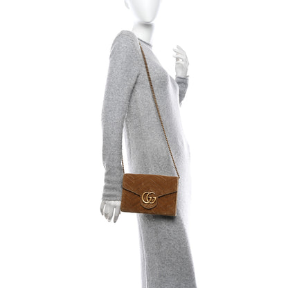 Gucci Velvet Matelasse GG Marmont Chain Wallet Taupe 2 of 11