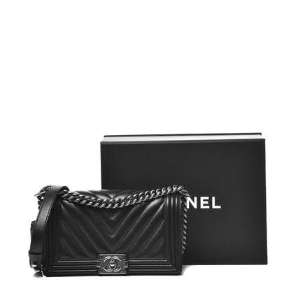 Chanel Calfskin Chevron Quilted Medium Boy Flap Black 10 of 10