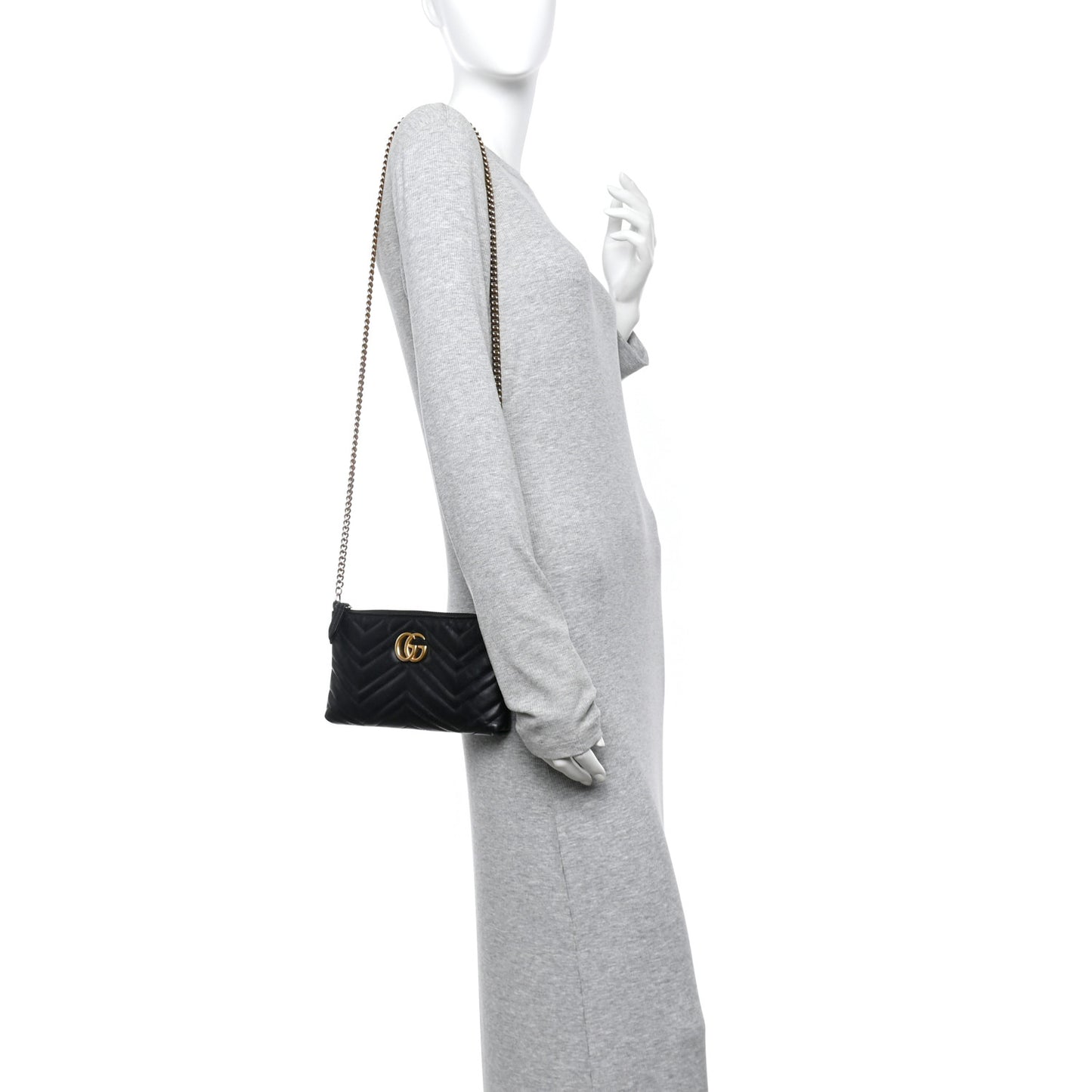 Calfskin Matelasse Mini GG Marmont Chain Bag Black