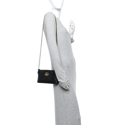 Gucci Calfskin Matelasse Mini GG Marmont Chain Bag Black 2 of 11