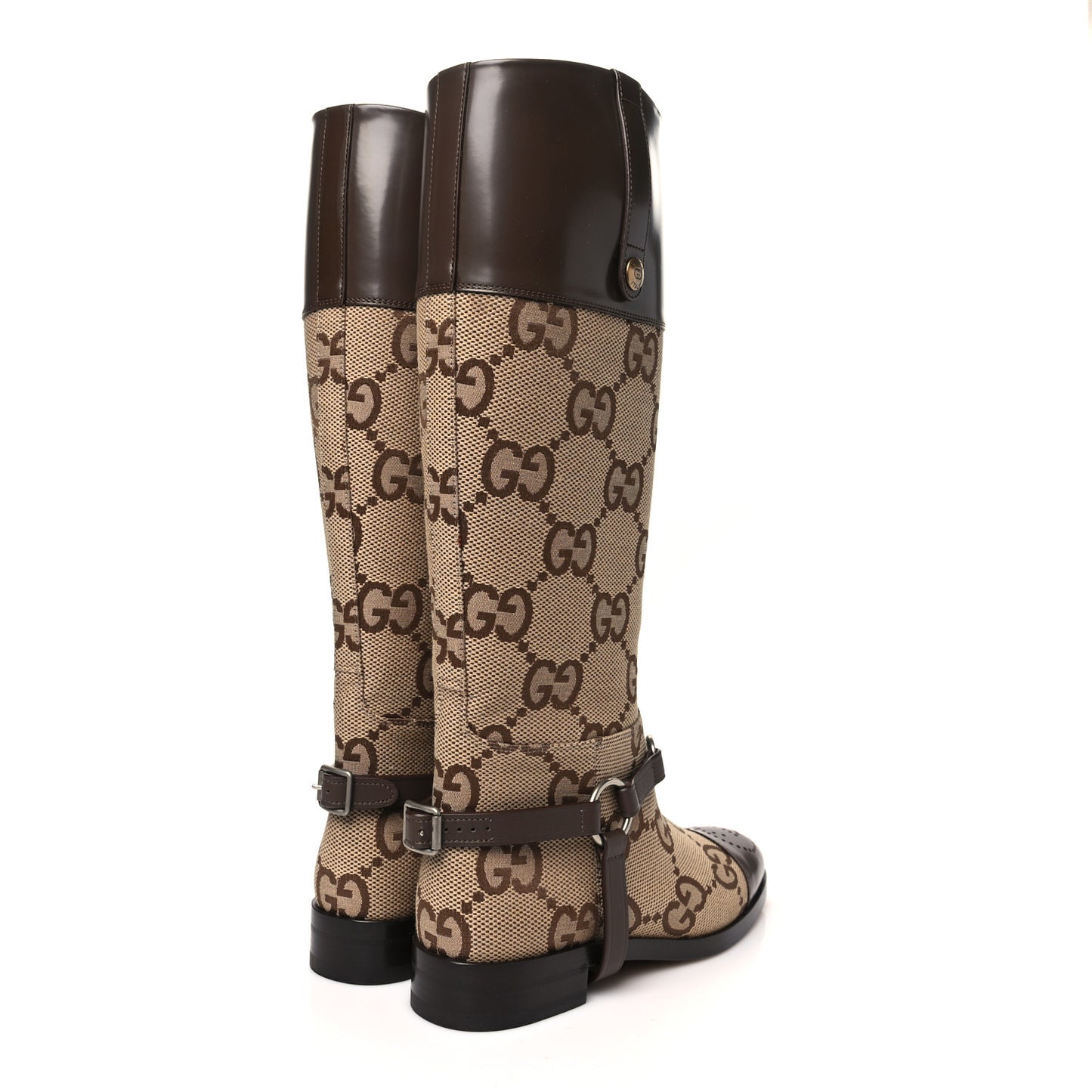Monogram Jumbo GG Cordovan Lux Zelda Harness Riding Boots 39.5 Camel Ebony New Acero